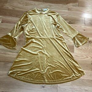 Elvi Mustard Velvet Long-Sleeve Fit & Flare Dress